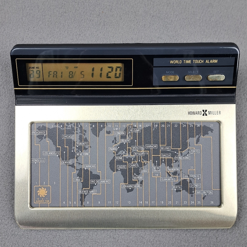 NIB Howard Miller Clock World Touch Time Alarm Model 621-229‎ Digital World Map